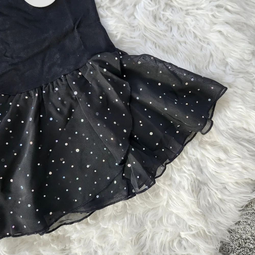 Arshiner Girls Ruffle Sleeve Ballet Dance Dress Tutu Skirted Leotard. Black.  Si